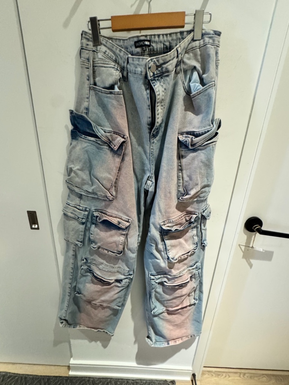 Fashion Nova Wash Multi-Pocket Cargo Jeans size 1X